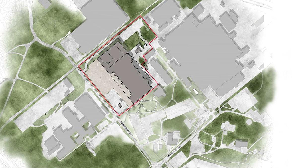 Platsen f&ouml;r Volvo Construction Equipments nya gr&auml;vmaskinsfabrik ligger mellan logistikf&ouml;retaget Scanlogs anl&auml;ggning och Brunnsta V&auml;rdshus